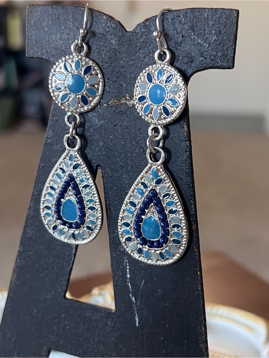 Jewelry - Blue Enamel Teardrop Dangle Earrings